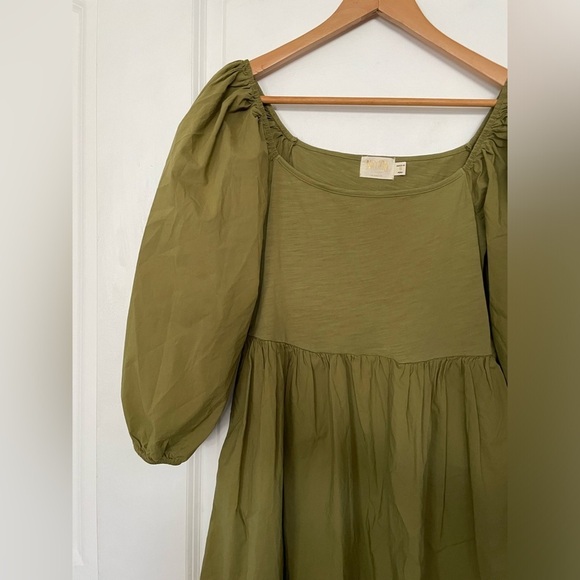 Nation LTD Heddie Combo Babydoll Dress Lichen Olive Green pockets small S - Picture 5 of 12